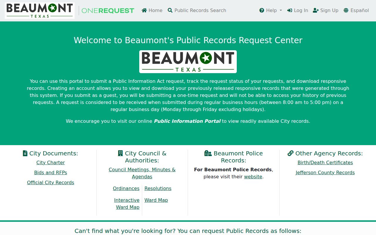 Beaumont residents directory OneRequest public records portal