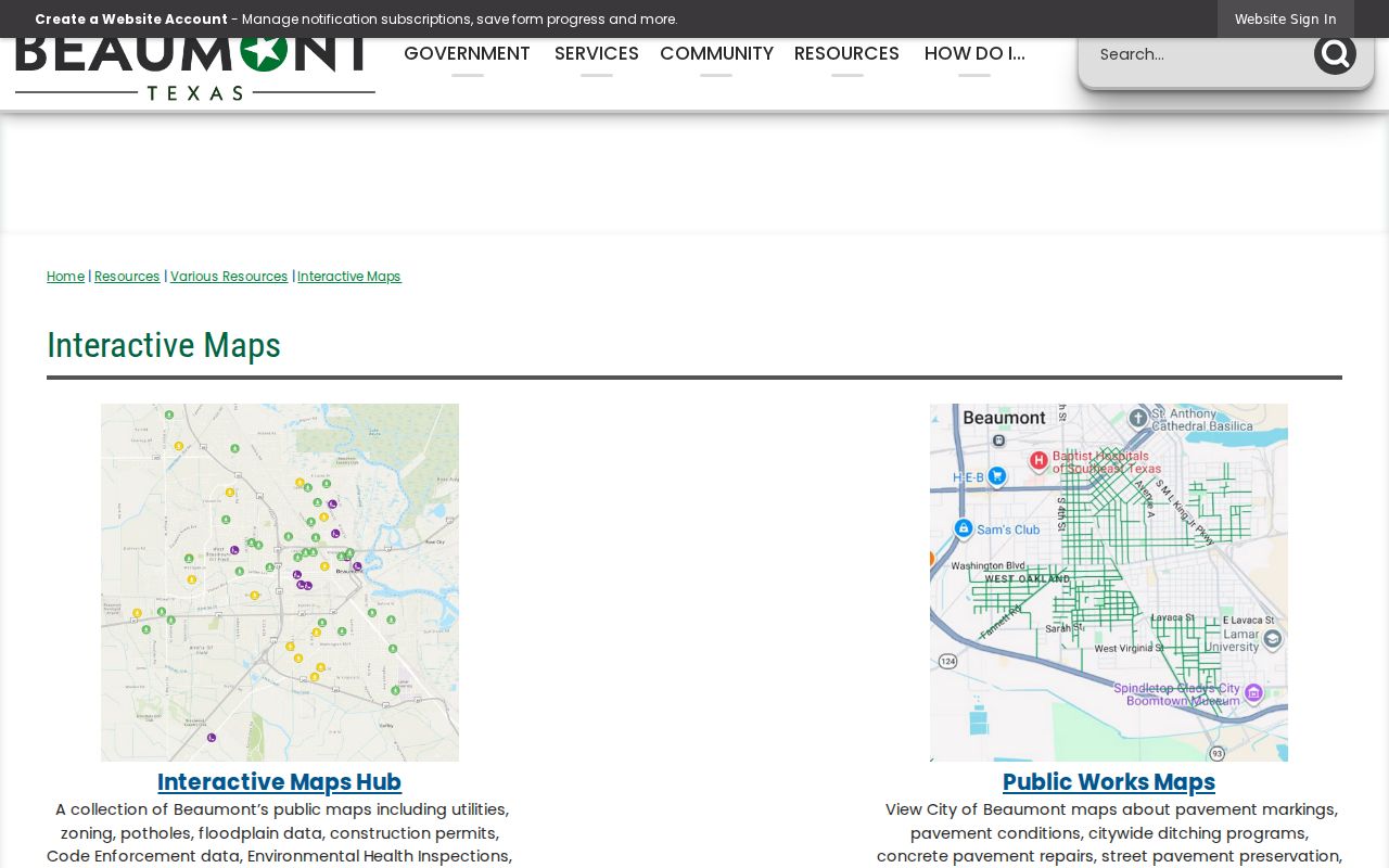 Beaumont neighbors city interactive map categories