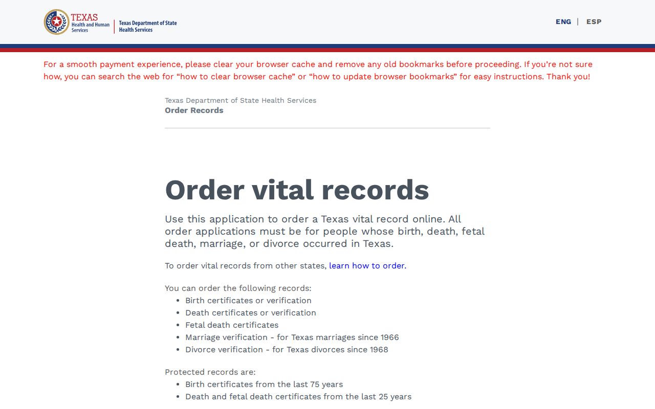 Beaumont resident lookup Texas vital-record order screen